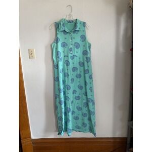 Vintage Long Maxi Zip Code  Dress: Y2K Sea Shells Produce Fresh Coastal Beachy M